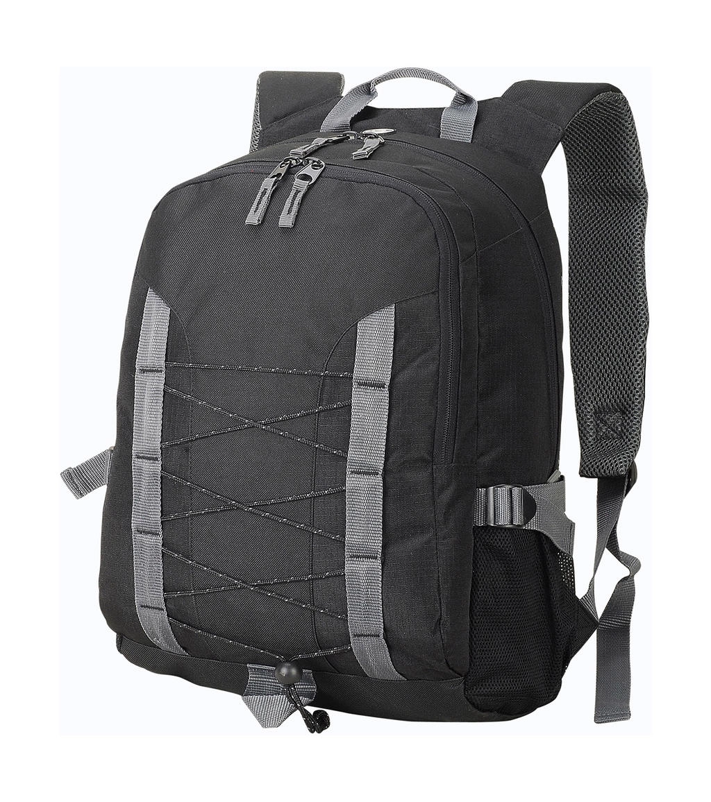 Miami Backpack zum Besticken und Bedrucken in der Farbe Black/Black/Dark Grey mit Ihren Logo, Schriftzug oder Motiv.