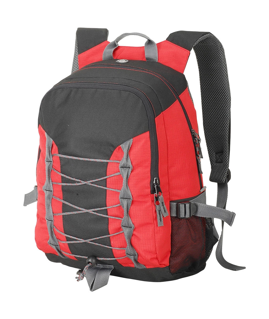 Miami Backpack zum Besticken und Bedrucken in der Farbe Red/Black/Dark Grey mit Ihren Logo, Schriftzug oder Motiv.