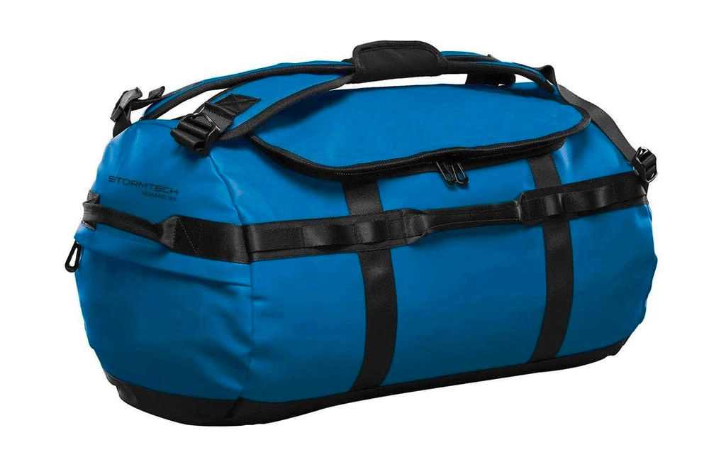 Nomad Duffle Bag zum Besticken und Bedrucken in der Farbe Azure Blue/Black mit Ihren Logo, Schriftzug oder Motiv.