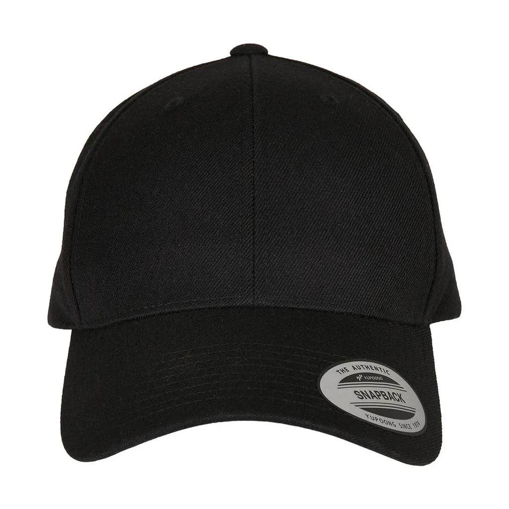 Premium Curved Visor Snapback Cap zum Besticken und Bedrucken in der Farbe Black mit Ihren Logo, Schriftzug oder Motiv.