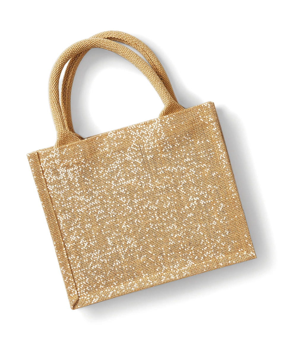 Shimmer Jute Mini Gift Bag zum Besticken und Bedrucken in der Farbe Natural/Gold mit Ihren Logo, Schriftzug oder Motiv.