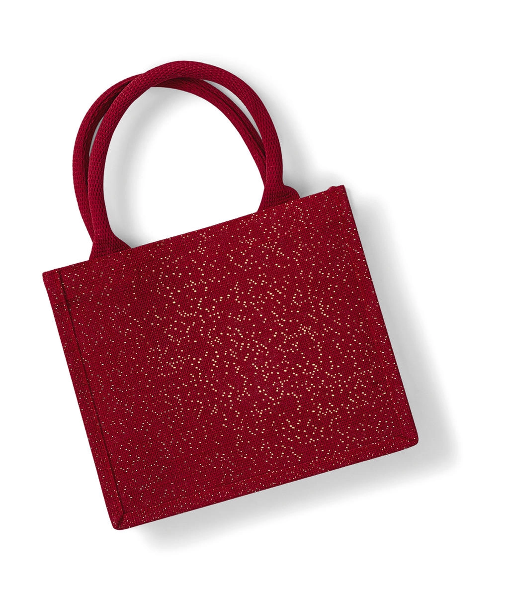 Shimmer Jute Mini Gift Bag zum Besticken und Bedrucken in der Farbe Red/Gold mit Ihren Logo, Schriftzug oder Motiv.