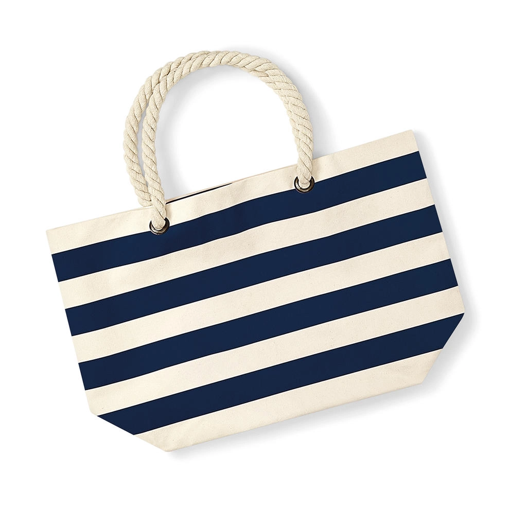 Nautical Beach Bag zum Besticken und Bedrucken in der Farbe Natural/Navy mit Ihren Logo, Schriftzug oder Motiv.