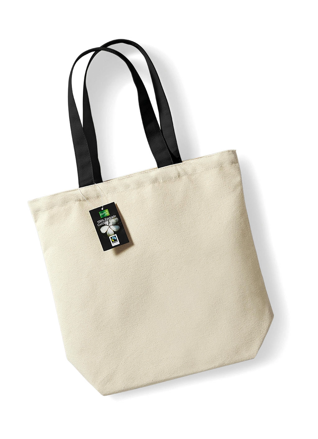 Fairtrade Camden Shopper zum Besticken und Bedrucken in der Farbe Natural/Black mit Ihren Logo, Schriftzug oder Motiv.