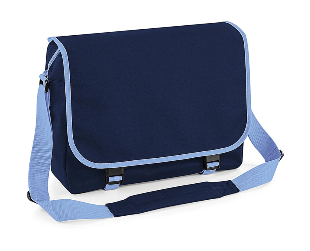 Messenger Bag zum Besticken und Bedrucken in der Farbe French Navy/Sky mit Ihren Logo, Schriftzug oder Motiv.