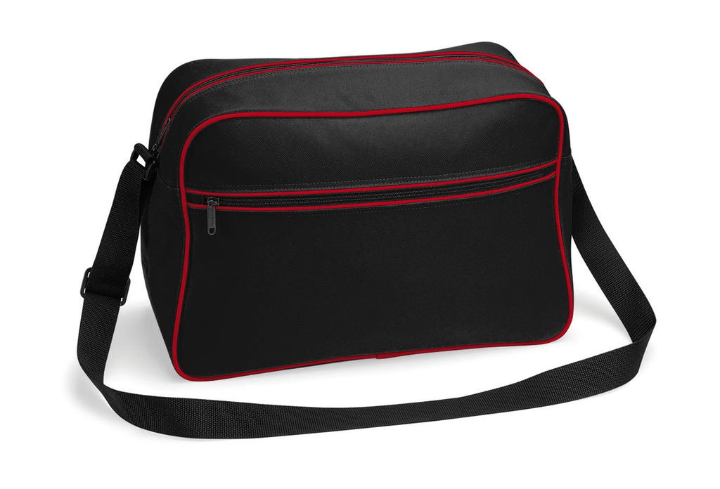 Retro Shoulder Bag zum Besticken und Bedrucken in der Farbe Black/Classic Red mit Ihren Logo, Schriftzug oder Motiv.