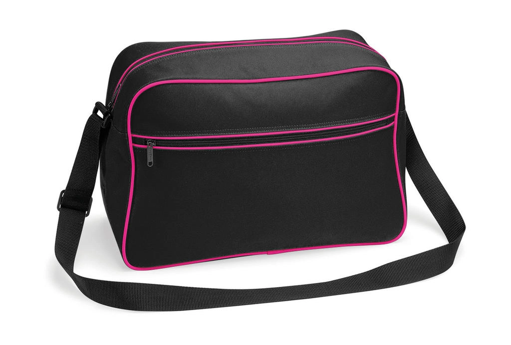 Retro Shoulder Bag zum Besticken und Bedrucken in der Farbe Black/Fuchsia mit Ihren Logo, Schriftzug oder Motiv.