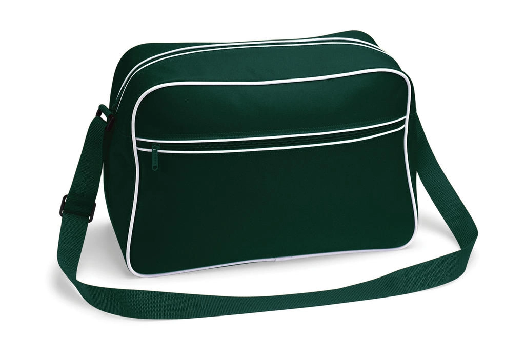 Retro Shoulder Bag zum Besticken und Bedrucken in der Farbe Bottle Green/White mit Ihren Logo, Schriftzug oder Motiv.
