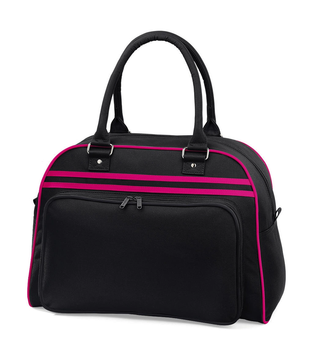 Retro Bowling Bag zum Besticken und Bedrucken in der Farbe Black/Fuchsia mit Ihren Logo, Schriftzug oder Motiv.