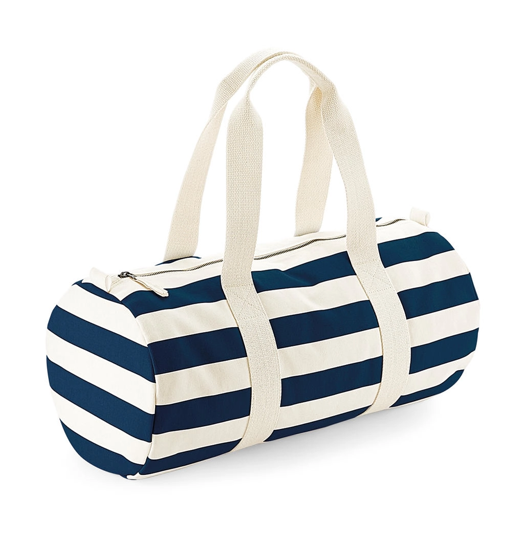 Nautical Barrel Bag zum Besticken und Bedrucken in der Farbe Natural/Navy mit Ihren Logo, Schriftzug oder Motiv.