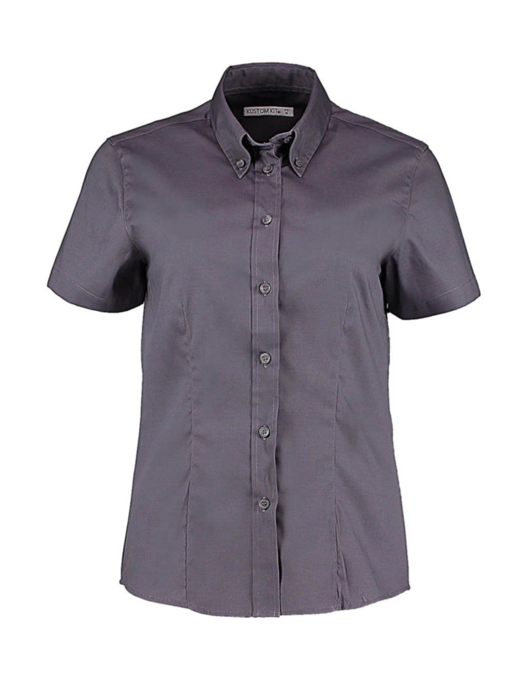 Women`s Tailored Fit Premium Oxford Shirt SSL zum Besticken und Bedrucken in der Farbe Charcoal mit Ihren Logo, Schriftzug oder Motiv.