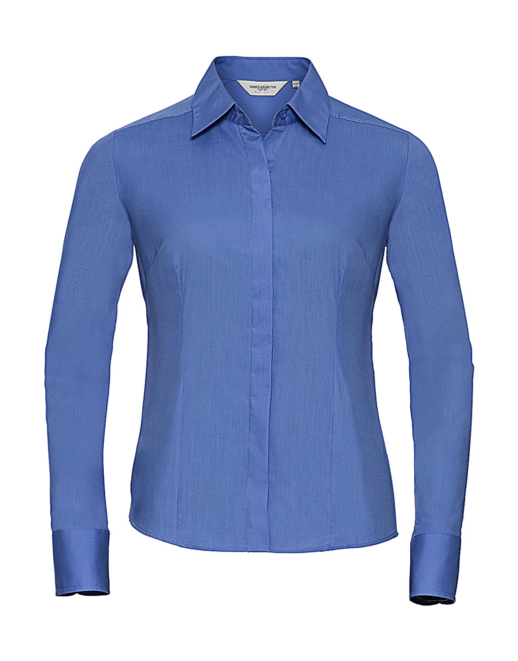 Ladies` LS Fitted Poplin Shirt zum Besticken und Bedrucken in der Farbe Corporate Blue mit Ihren Logo, Schriftzug oder Motiv.