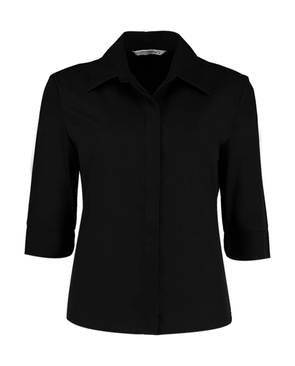 Women`s Tailored Fit Continental Blouse 3/4 Sleeve zum Besticken und Bedrucken in der Farbe Black mit Ihren Logo, Schriftzug oder Motiv.