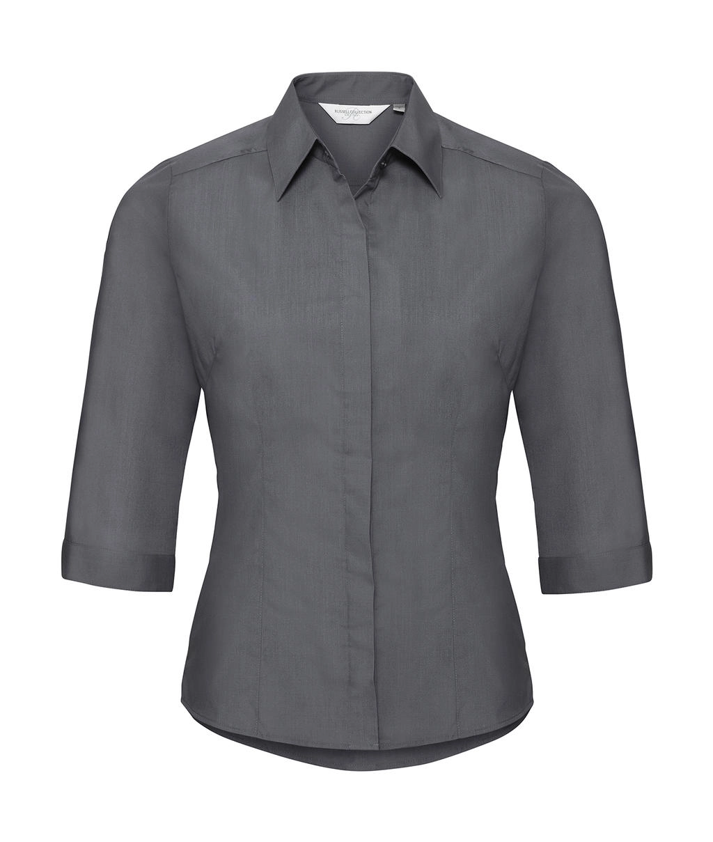 3/4 sleeve Poplin Shirt zum Besticken und Bedrucken in der Farbe Convoy Grey mit Ihren Logo, Schriftzug oder Motiv.