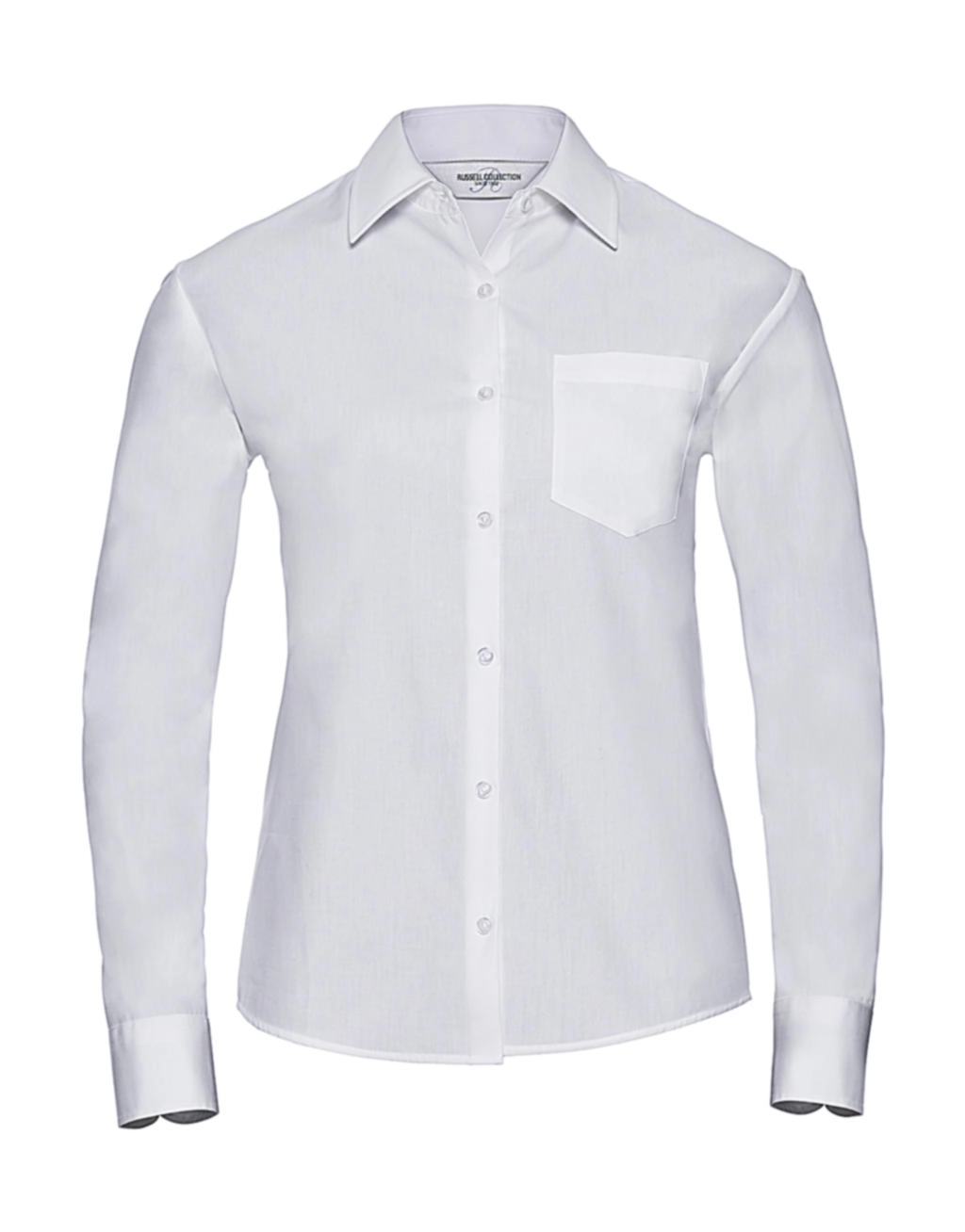 Ladies` Cotton Poplin Shirt LS zum Besticken und Bedrucken in der Farbe White mit Ihren Logo, Schriftzug oder Motiv.