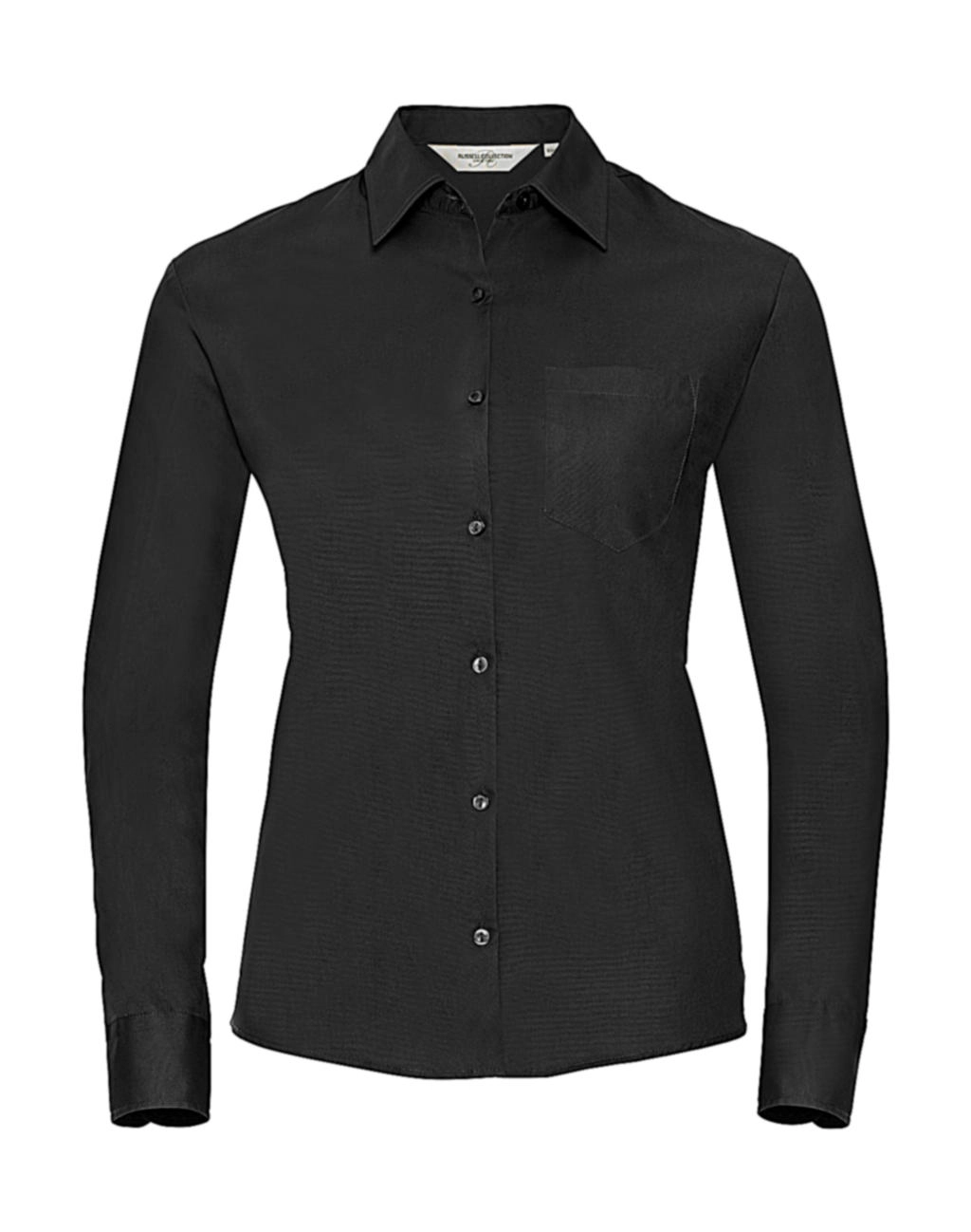 Ladies` Cotton Poplin Shirt LS zum Besticken und Bedrucken in der Farbe Black mit Ihren Logo, Schriftzug oder Motiv.