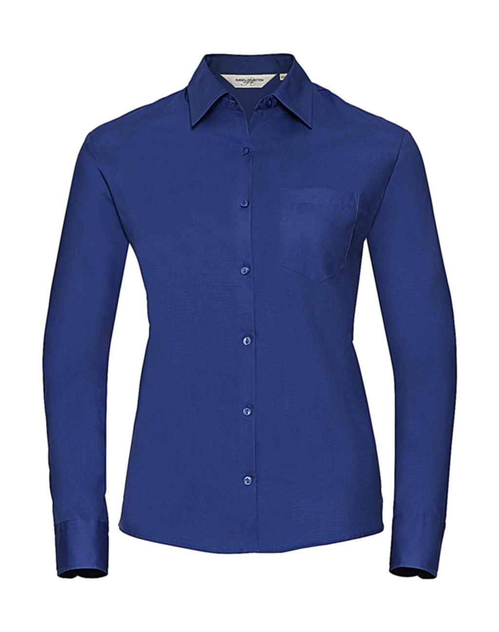 Ladies` Cotton Poplin Shirt LS zum Besticken und Bedrucken in der Farbe Aztec Blue mit Ihren Logo, Schriftzug oder Motiv.