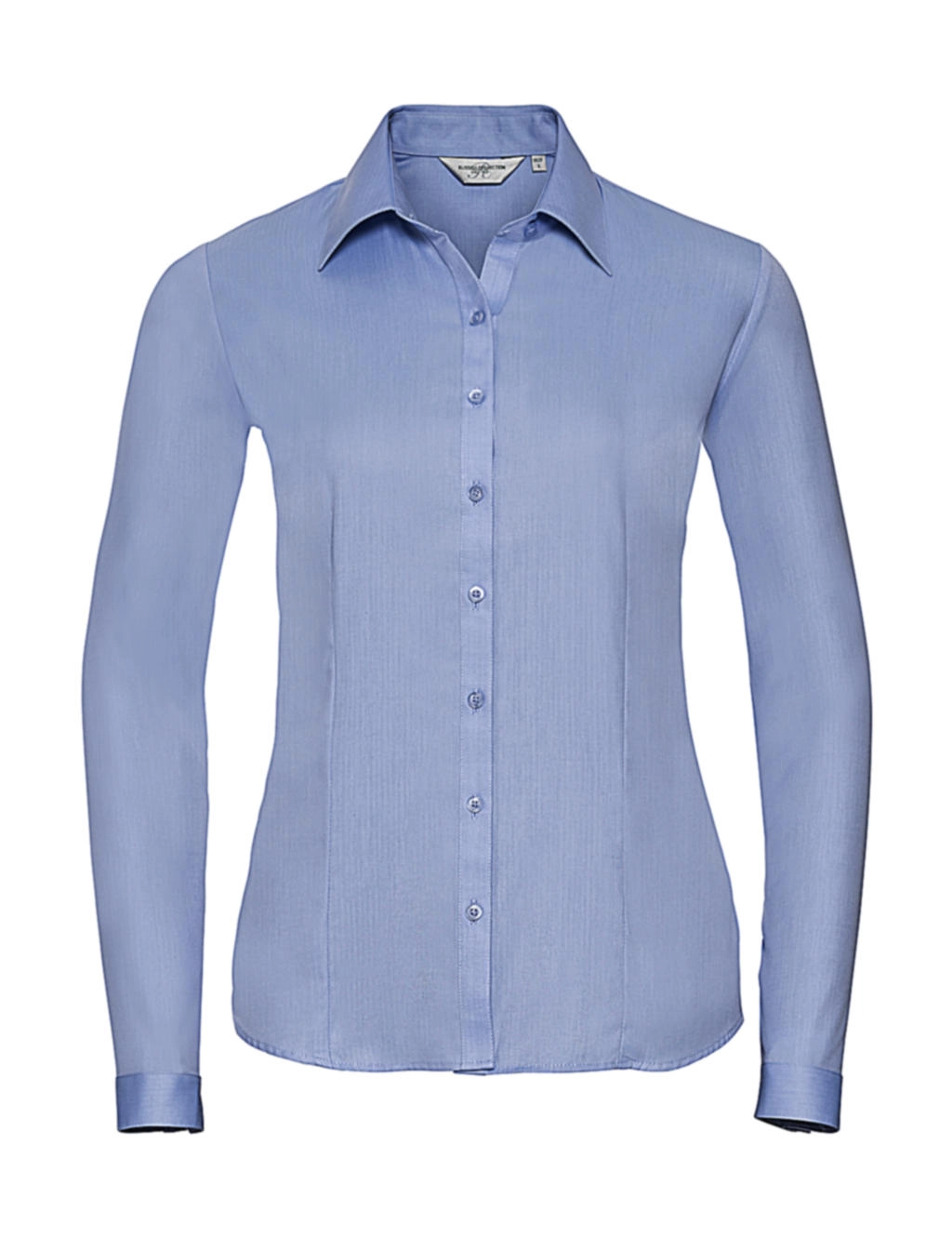 Ladies` LS Herringbone Shirt zum Besticken und Bedrucken in der Farbe Light Blue mit Ihren Logo, Schriftzug oder Motiv.