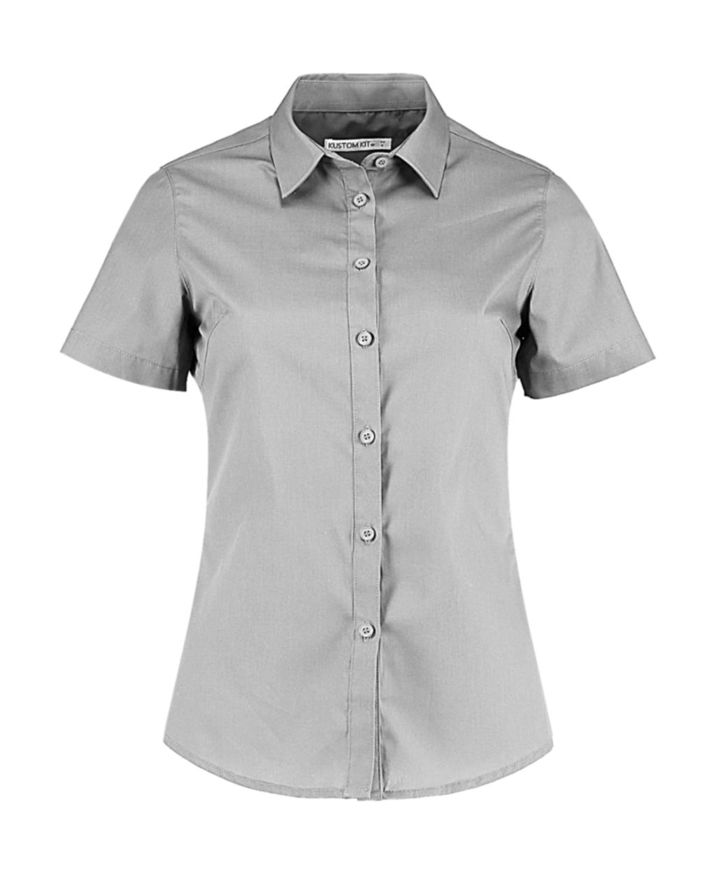 Women`s Tailored Fit Poplin Shirt SSL zum Besticken und Bedrucken in der Farbe Light Grey mit Ihren Logo, Schriftzug oder Motiv.