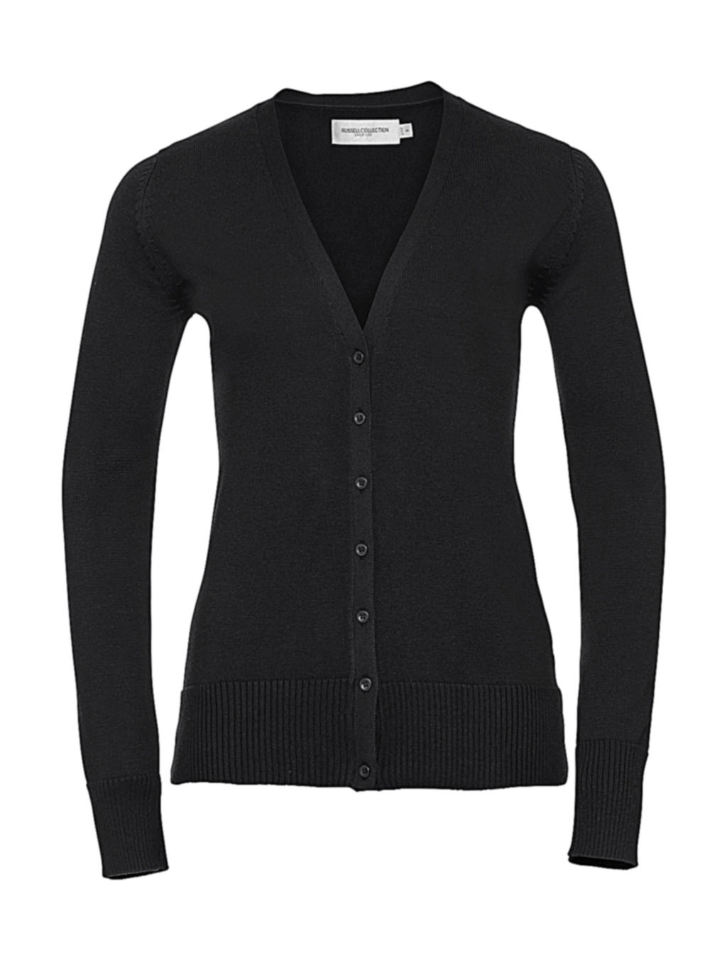 Ladies` V-Neck Knitted Cardigan zum Besticken und Bedrucken in der Farbe Black mit Ihren Logo, Schriftzug oder Motiv.