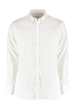 Slim Fit Stretch Oxford Shirt LS zum Besticken und Bedrucken in der Farbe White mit Ihren Logo, Schriftzug oder Motiv.