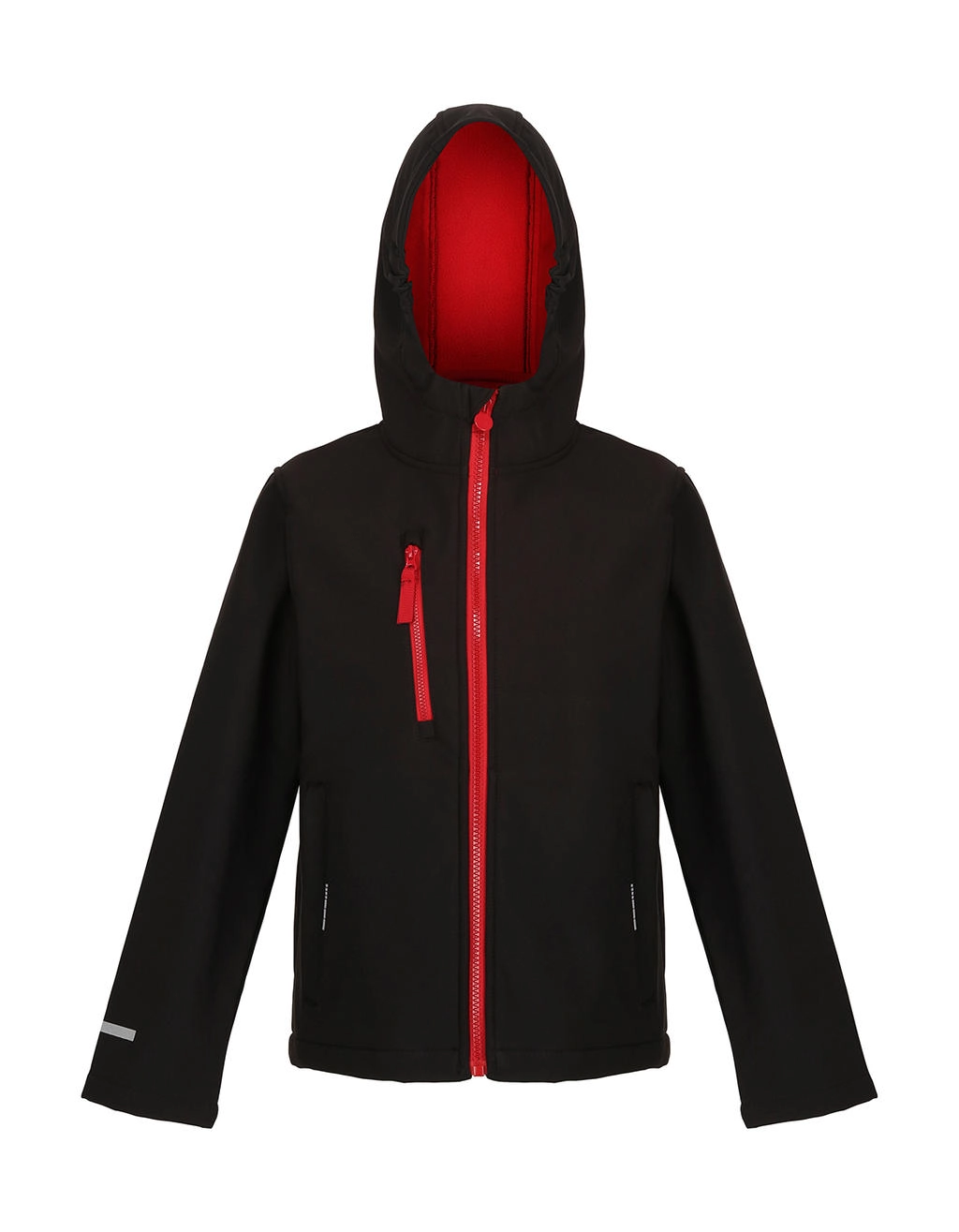 Junior Ablaze 3-Layer Hooded Softshell zum Besticken und Bedrucken in der Farbe Black/Classic Red mit Ihren Logo, Schriftzug oder Motiv.