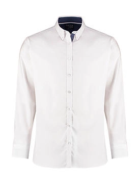 Tailored Fit Contrast Oxford Shirt LS zum Besticken und Bedrucken in der Farbe White/Blue Spot/White mit Ihren Logo, Schriftzug oder Motiv.