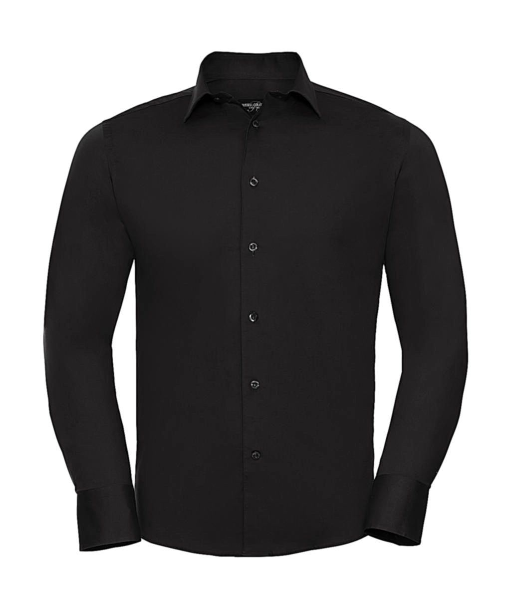 Fitted Stretch Shirt LS zum Besticken und Bedrucken in der Farbe Black mit Ihren Logo, Schriftzug oder Motiv.