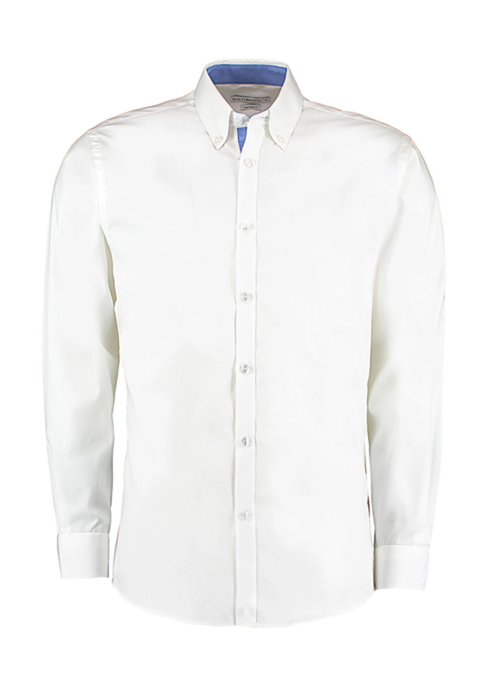 Tailored Fit Premium Contrast Oxford Shirt zum Besticken und Bedrucken in der Farbe White/Mid Blue mit Ihren Logo, Schriftzug oder Motiv.
