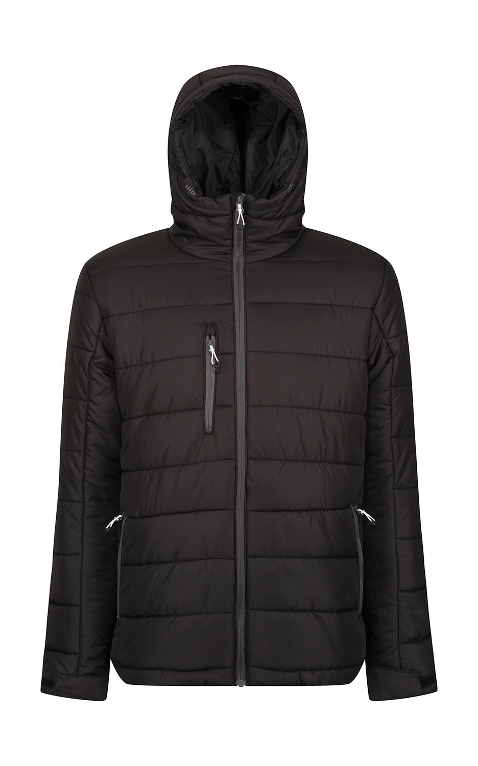 Men’s Navigate Thermal Hooded Jacket zum Besticken und Bedrucken in der Farbe Black/Seal Grey mit Ihren Logo, Schriftzug oder Motiv.