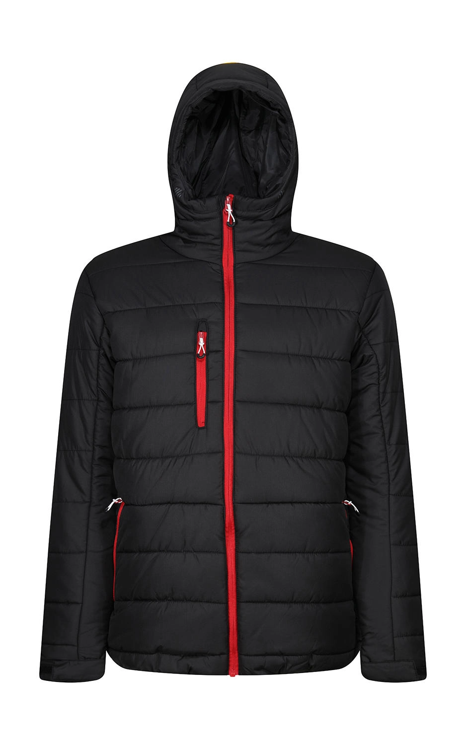 Men’s Navigate Thermal Hooded Jacket zum Besticken und Bedrucken in der Farbe Black/Classic Red mit Ihren Logo, Schriftzug oder Motiv.