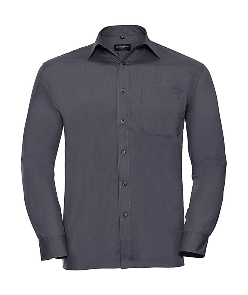 Poplin Shirt LS zum Besticken und Bedrucken in der Farbe Convoy Grey mit Ihren Logo, Schriftzug oder Motiv.