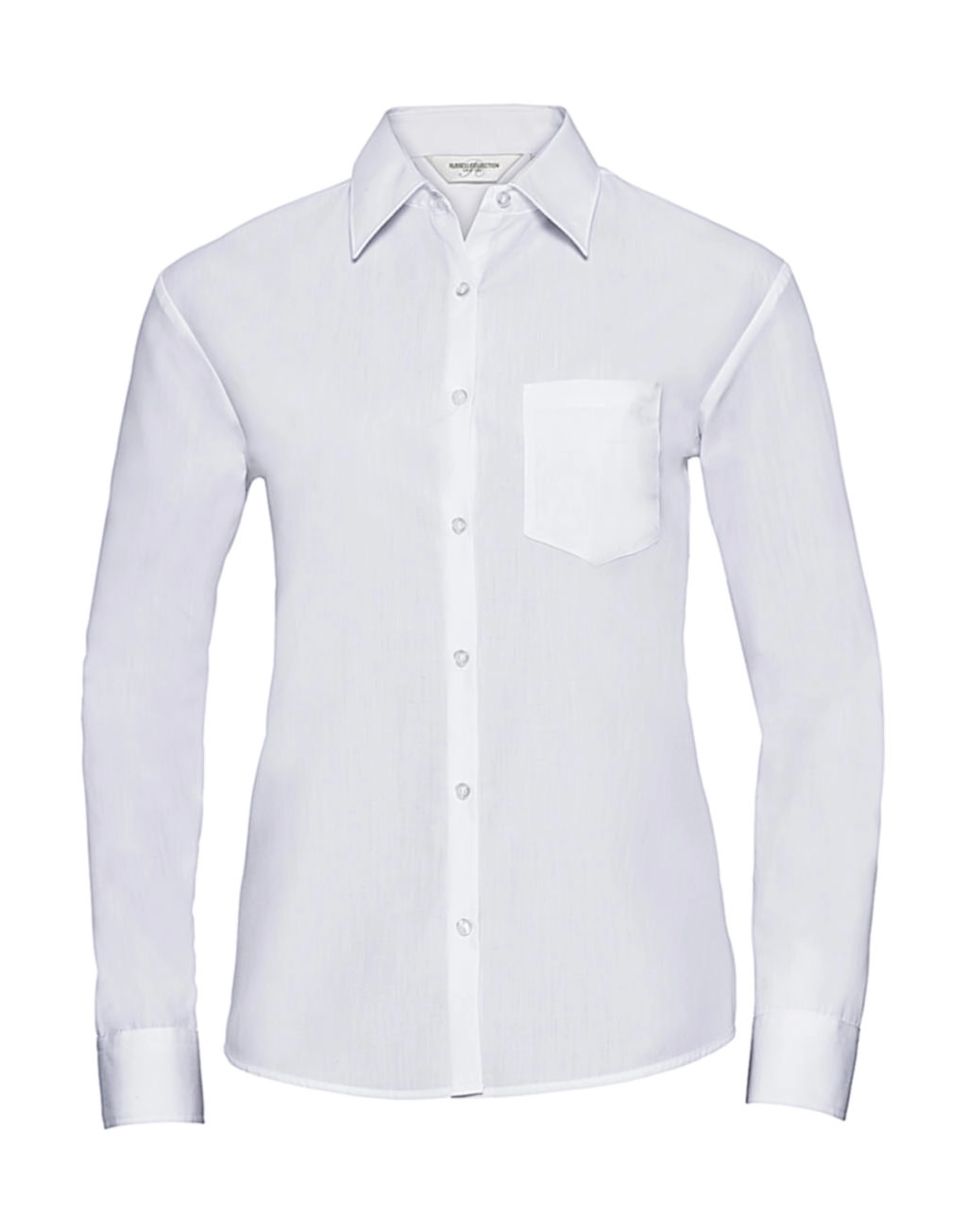 Ladies` LS Poplin Shirt zum Besticken und Bedrucken in der Farbe White mit Ihren Logo, Schriftzug oder Motiv.