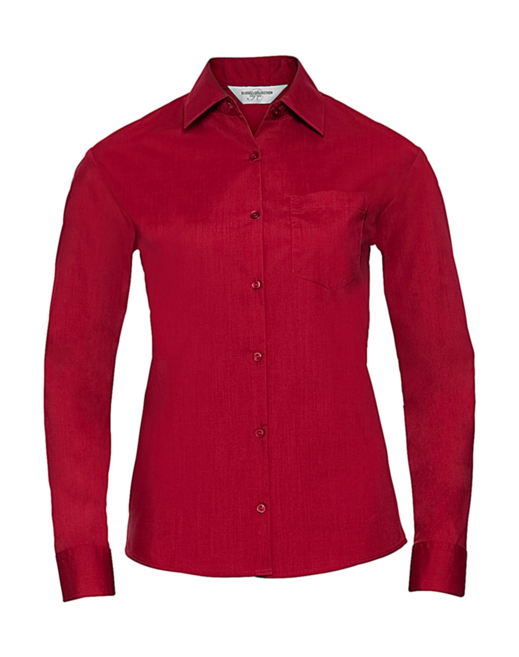 Ladies` LS Poplin Shirt zum Besticken und Bedrucken in der Farbe Classic Red mit Ihren Logo, Schriftzug oder Motiv.