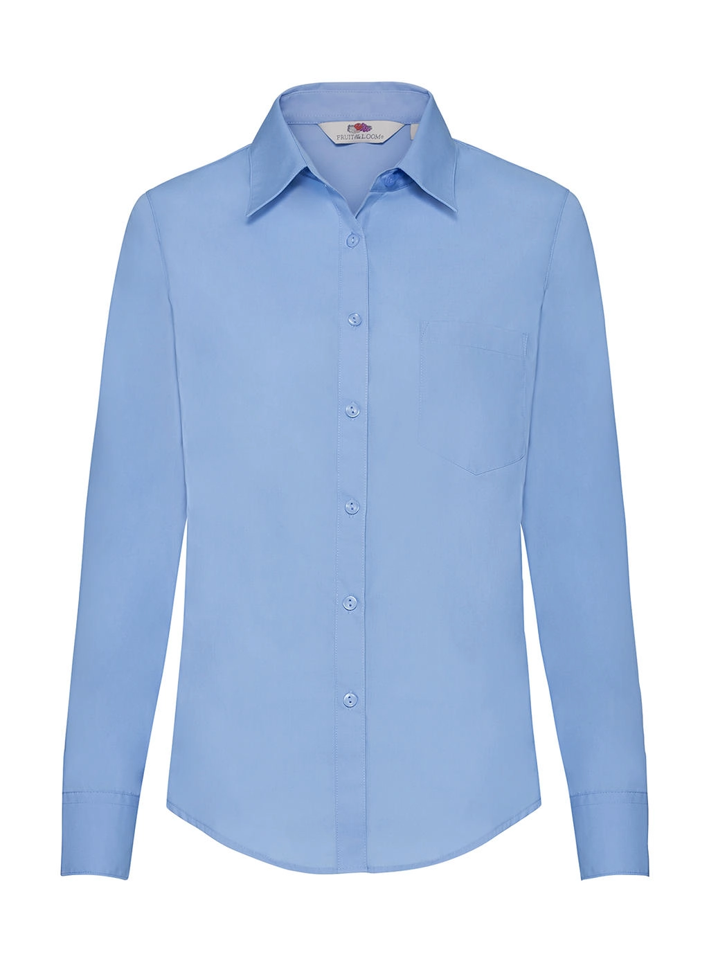 Ladies` Poplin Shirt LS zum Besticken und Bedrucken in der Farbe Mid Blue mit Ihren Logo, Schriftzug oder Motiv.