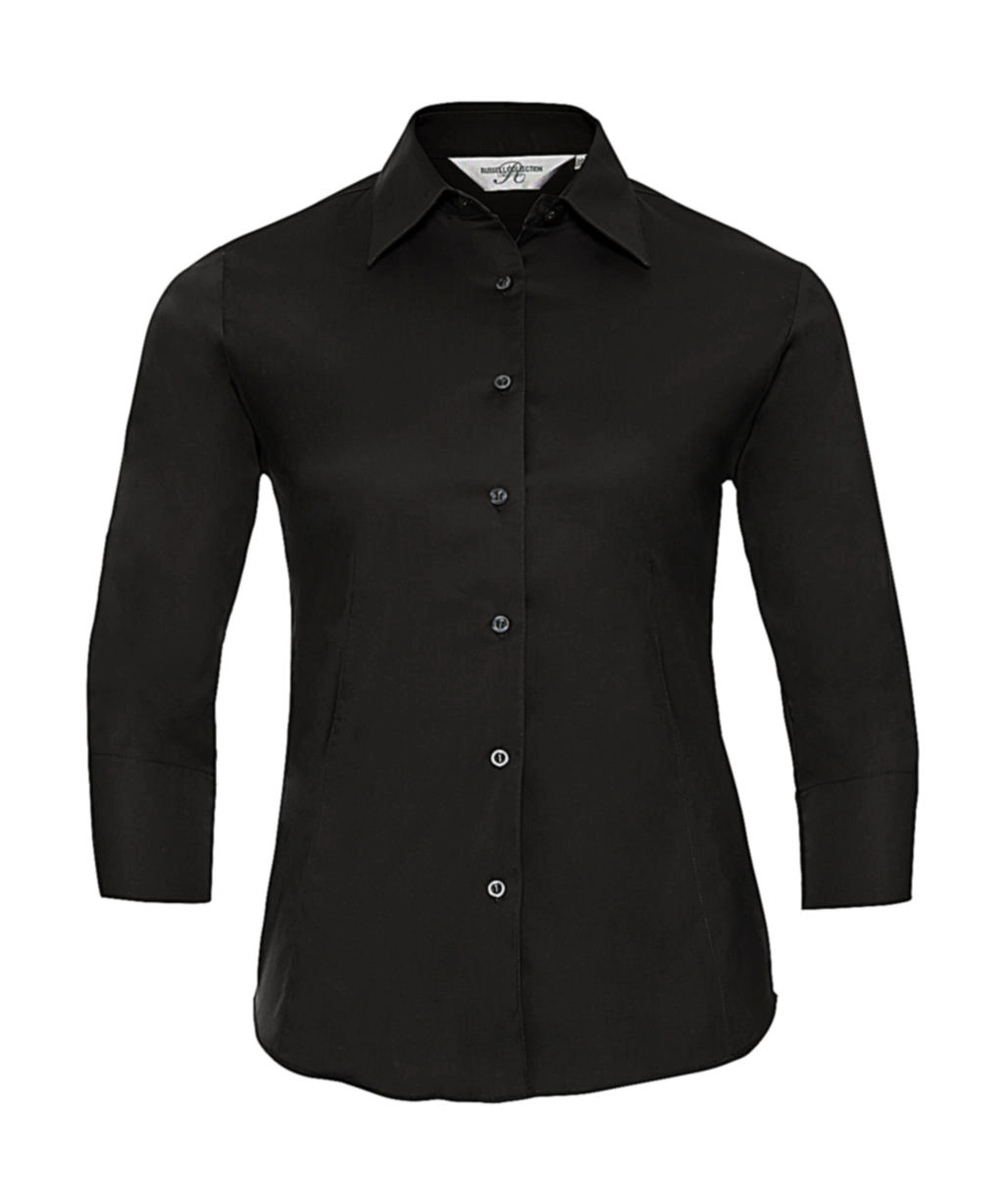 Ladies` 3/4 Sleeve Easy Care Fitted Shirt zum Besticken und Bedrucken in der Farbe Black mit Ihren Logo, Schriftzug oder Motiv.