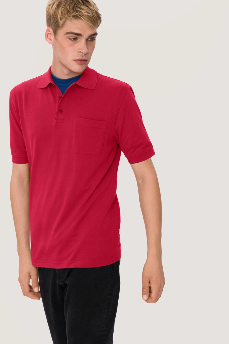 HAKRO Pocket-Poloshirt Top zum Besticken und Bedrucken in der Farbe Rot mit Ihren Logo, Schriftzug oder Motiv.