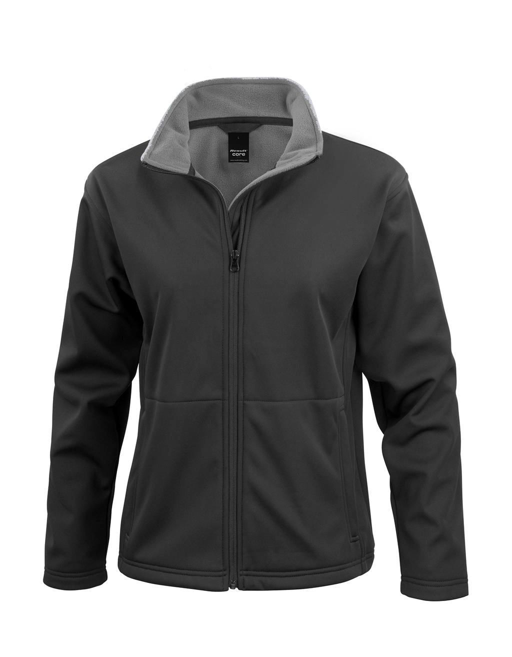 Ladies` Core Softshell Jacket zum Besticken und Bedrucken in der Farbe Black mit Ihren Logo, Schriftzug oder Motiv.