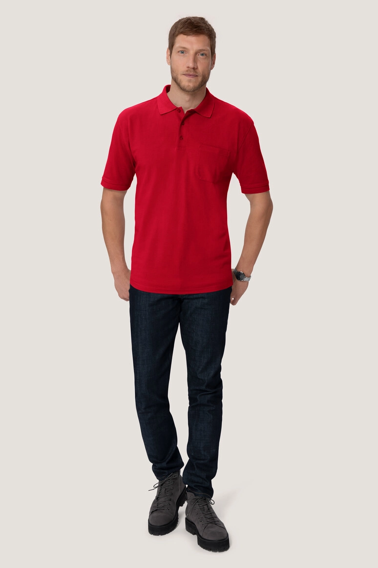 HAKRO Pocket-Poloshirt Mikralinar® zum Besticken und Bedrucken in der Farbe Rot mit Ihren Logo, Schriftzug oder Motiv.