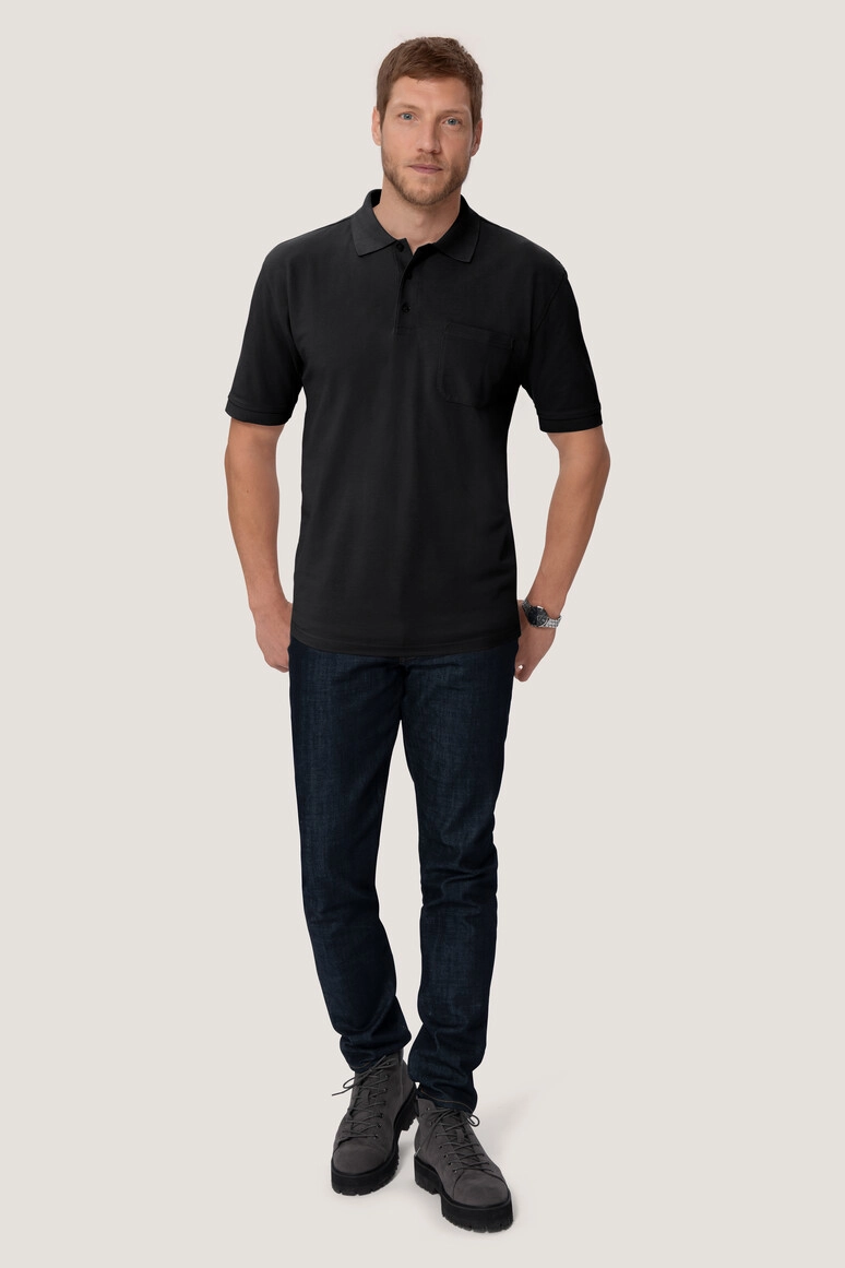 HAKRO Pocket-Poloshirt Mikralinar® zum Besticken und Bedrucken in der Farbe Schwarz mit Ihren Logo, Schriftzug oder Motiv.