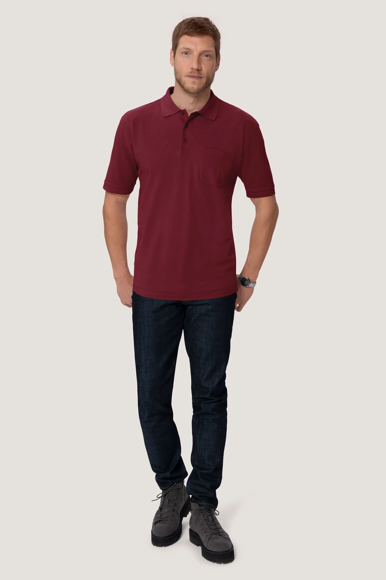 HAKRO Pocket-Poloshirt Mikralinar® zum Besticken und Bedrucken in der Farbe Weinrot mit Ihren Logo, Schriftzug oder Motiv.