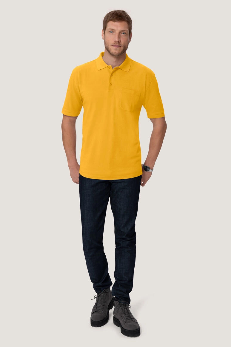 HAKRO Pocket-Poloshirt Mikralinar® zum Besticken und Bedrucken in der Farbe Sonne mit Ihren Logo, Schriftzug oder Motiv.