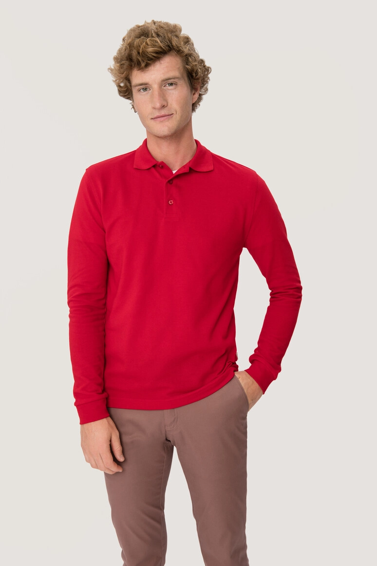 HAKRO Longsleeve-Poloshirt Mikralinar® zum Besticken und Bedrucken in der Farbe Rot mit Ihren Logo, Schriftzug oder Motiv.