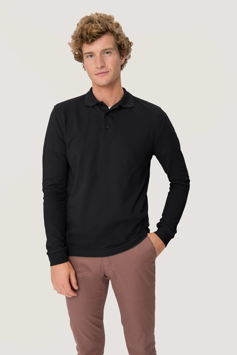 HAKRO Longsleeve-Poloshirt Mikralinar® zum Besticken und Bedrucken in der Farbe Schwarz mit Ihren Logo, Schriftzug oder Motiv.