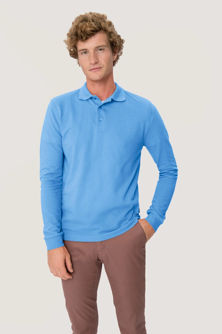HAKRO Longsleeve-Poloshirt Mikralinar® zum Besticken und Bedrucken in der Farbe Malibublau mit Ihren Logo, Schriftzug oder Motiv.