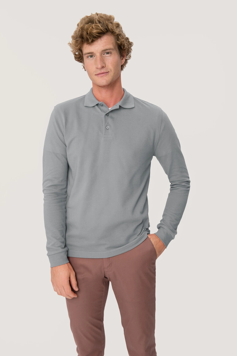HAKRO Longsleeve-Poloshirt Mikralinar® zum Besticken und Bedrucken in der Farbe Titan mit Ihren Logo, Schriftzug oder Motiv.