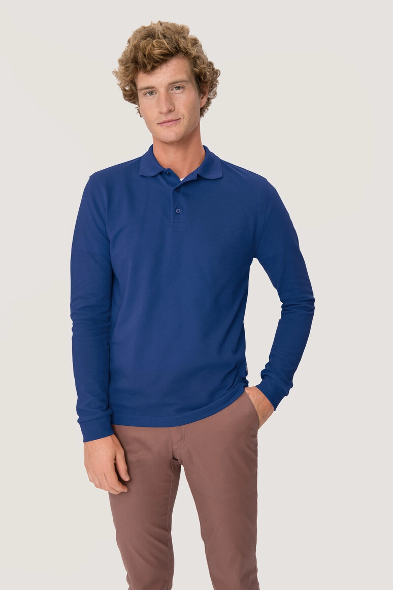 HAKRO Longsleeve-Poloshirt Mikralinar® zum Besticken und Bedrucken in der Farbe Ultramarinblau mit Ihren Logo, Schriftzug oder Motiv.