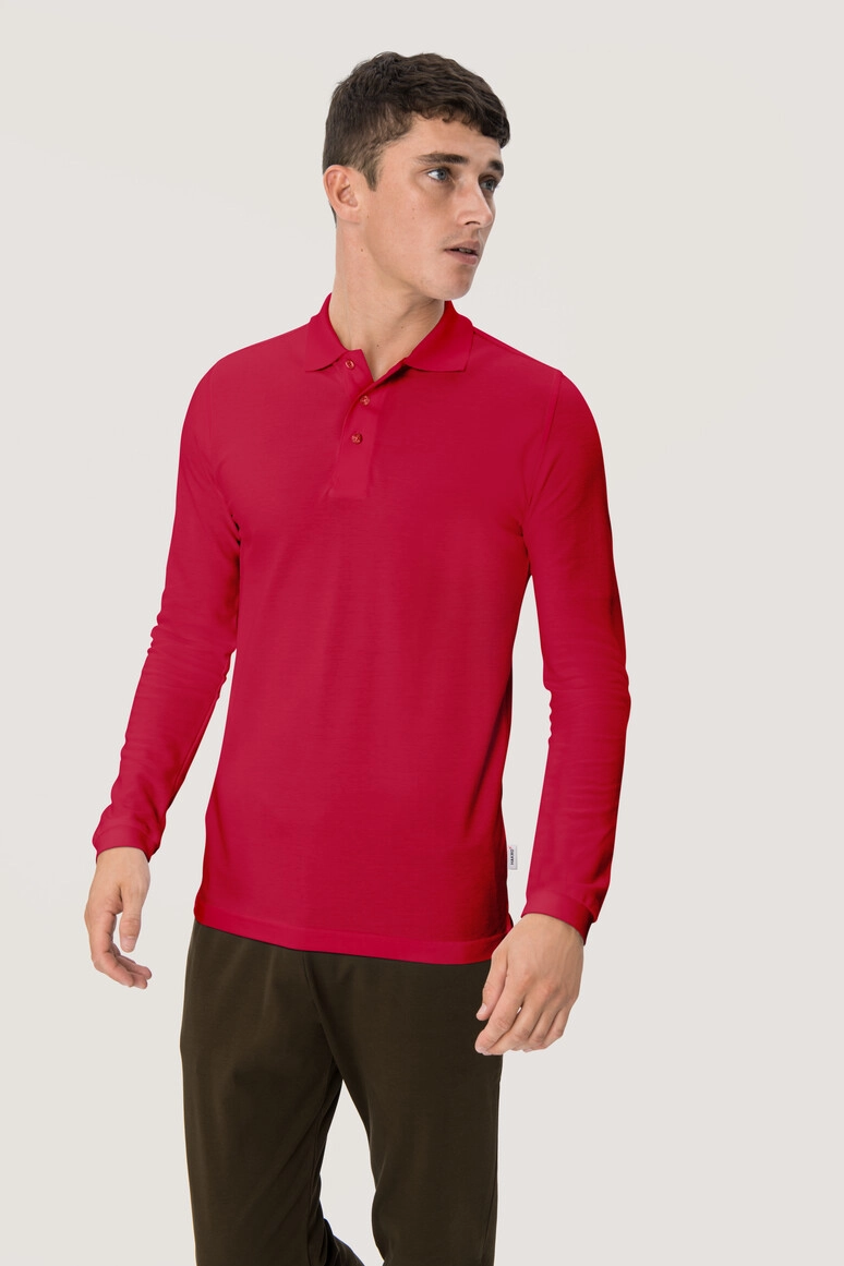 HAKRO Longsleeve-Poloshirt Classic zum Besticken und Bedrucken in der Farbe Rot mit Ihren Logo, Schriftzug oder Motiv.