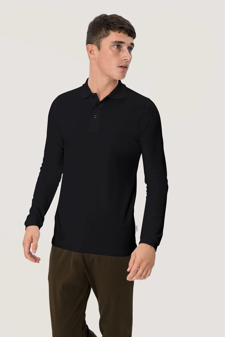 HAKRO Longsleeve-Poloshirt Classic zum Besticken und Bedrucken in der Farbe Schwarz mit Ihren Logo, Schriftzug oder Motiv.