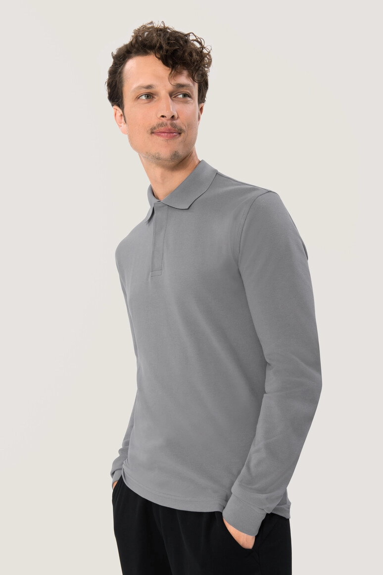 HAKRO Longsleeve-Poloshirt HACCP Mikralinar® zum Besticken und Bedrucken in der Farbe Titan mit Ihren Logo, Schriftzug oder Motiv.